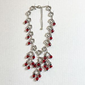 Chico's Vintage Women’s Necklace Silver-tone Red Jewel‎ Adjustable Chandelier